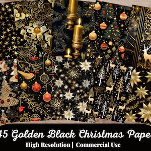 45 Goldenes Schwarzes Weihnachtspapier| Shabby Chic digitaler Hintergrund | Nahtloses Scrapbook-Musterset | 99centscrafts| Sofort Download