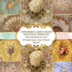 Rococo Fantasy Seamless Patterns – Versailles Pastel Rococo Digital Papers, Elegant Floral Damask Printable, Shabby Chic Backgrounds