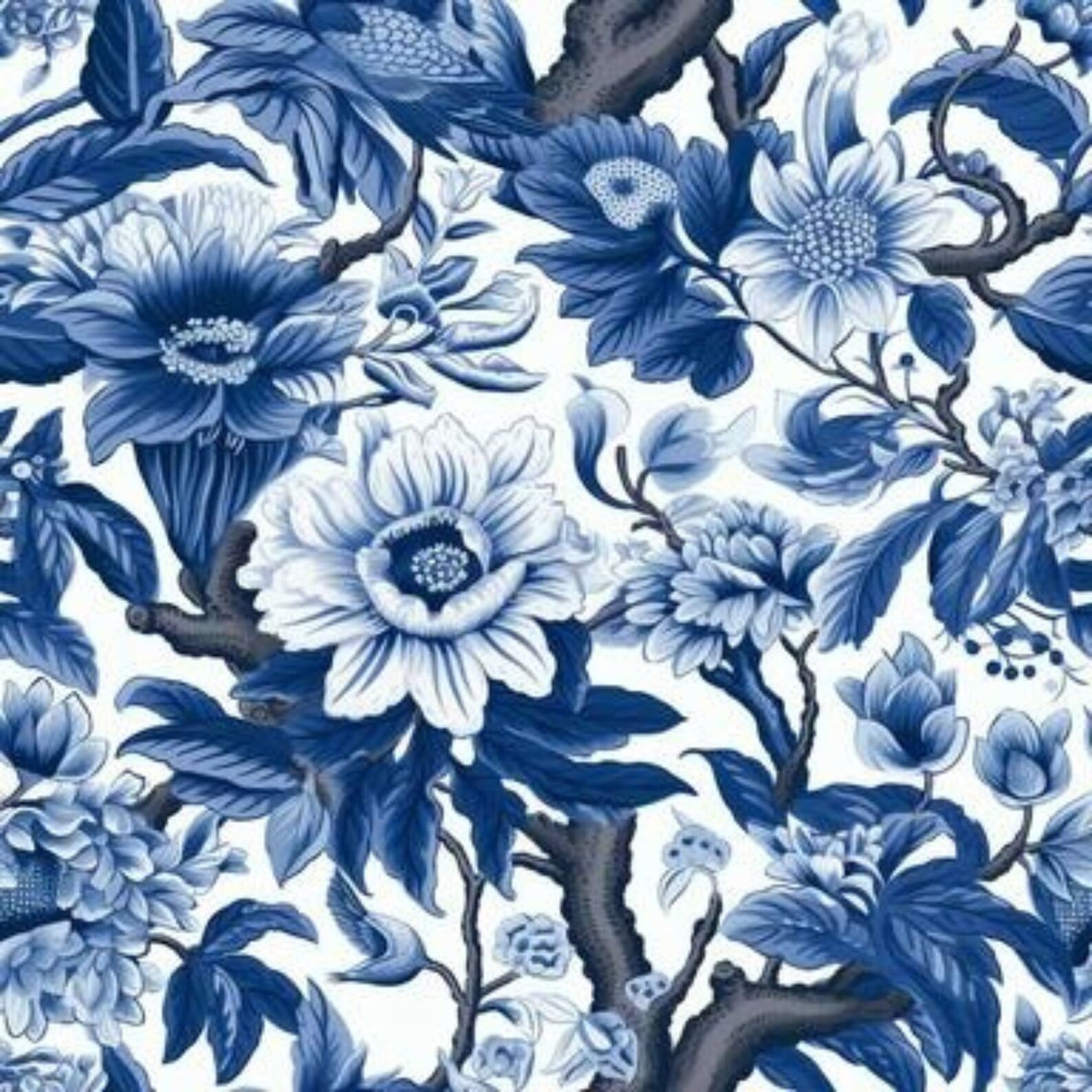 93 Chinoiserie Life Digital Paper Blue Chinese Wallpaper Etsy