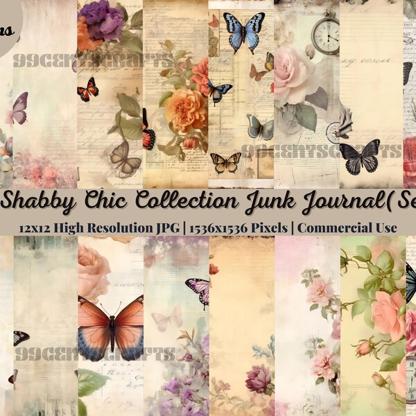 20 SHABBY CHIC COLLECTION Beautiful Background Pages Themed Digital Print Floral Pink Journaling Cards Junk Journal Printable Pink (Set-3)