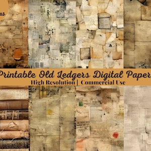 51 Printable Old Ledgers Digital Papers,Neutral Pages, Ledger Background, Vintage Ephemera, Download Junk Journal, Scrapbooking, Card Making