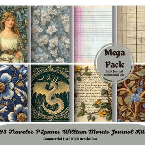 Traveler Planner William Morris Journal Kit, File Folders, Stationery Kit, Traveler&#39;s Notebook Inserts, Collage Sheets, Ephemera Planner