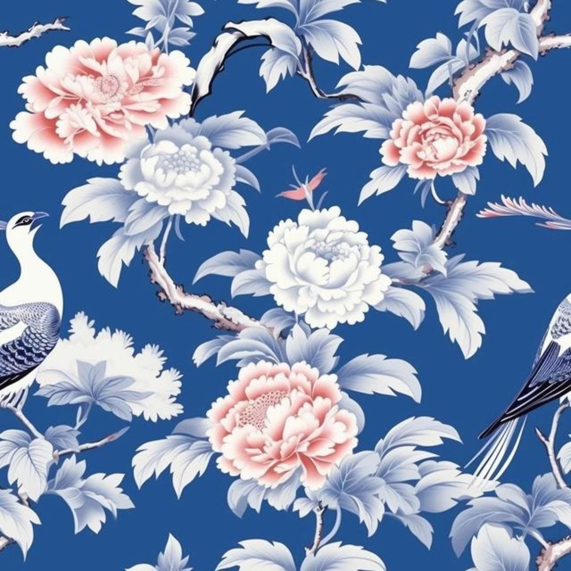 93 Chinoiserie Life Digital Paper Blue Chinese Wallpaper Etsy