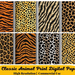 40 papiers numériques classiques à imprimé animal, peau d'animal sans couture, motifs à rayures de tigre, téléchargement immédiat de taches de guépard pour un usage commercial