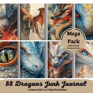 88 Dragons Junk Journal Kit Fantasy Dragon Scrapbook Printable Backgrounds Dragon Junk Journal Supplies Cute Dragons Shabby Chic Digital Art