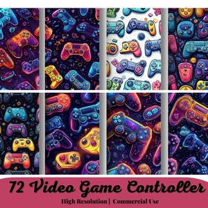 72 Seamless Videospiel Controller, Muster, Digitales Scrapbook Papier, Digitale Designs, Schnittmuster, JPG, hohe Qualität, Sofort Download