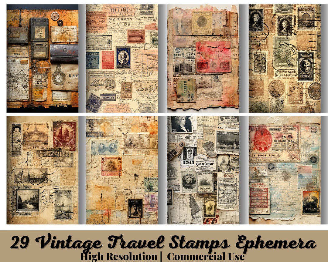 29 Digital Vintage Travel Stamps Ephemera, Digital Postal Ephemera ...