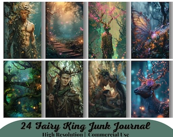 24 Fairy King Junk Journal, Printable Kit, Enchanted Forest, Digital Download, Male Ephemera, Fantasy Printable Papers, Faery Magical, Bujo