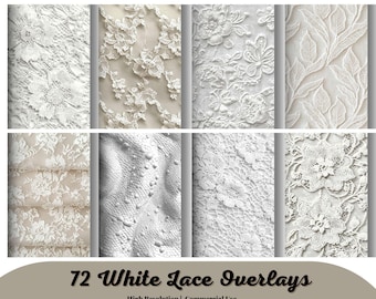 White Lace Overlays, Lace digital paper scrapbooking clip art embellishments, floral shabby lace PNG vintage lace clipart