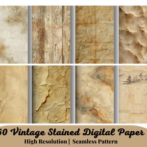 60 Papel digital manchado vintage, papel antigo, textura desgastada, papel de parede antigo, fundo marrom, fundo bege, álbum de recortes, diário de lixo