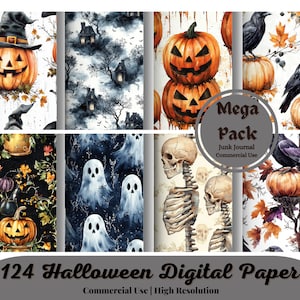 124 Aquarell Halloween SEAMLESS Muster, Halloween Digital Papier, kommerzielle Nutzung, Halloween-Muster, Vintage Aquarell ATC Karten