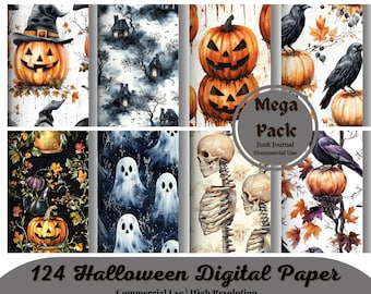 124 Watercolor Halloween SEAMLESS Patterns, Halloween Digital Paper, Commercial Use, Halloween Patterns, Vintage Watercolor ATC Cards