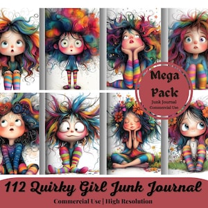 112 Quirky Girl Clipart, Commercial Use, Whimsical Ephemera, Watercolor JPGs, Instant Download, Fantasy Junk Journal, Paper Craft, Cute Doll