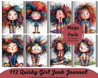 112 Quirky Girl Clipart, Commercial Use, Whimsical Ephemera, Watercolor JPGs, Instant Download, Fantasy Junk Journal, Paper Craft, Cute Doll