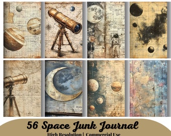 56 Celestial Junk Journal Printable Pages, Astronomy Journal, Space Scrapbook Paper, Space Junk Journal, Moon Journal