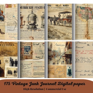 175 Vintage Junk Journal Ephemera Pack | Megapackung | ausdruckbare Collage Sheet, digitales Sammelalbum, Buchseiten, Postkarten, handgeschriebene Briefe