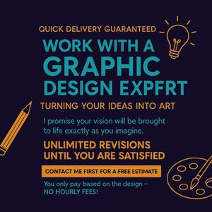 May include: A graphic design expert ad with a yellow pencil, a lightbulb, and a paintbrush on a dark blue background. The text reads: 