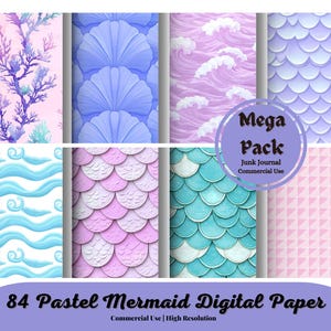 Pastel Mermaid Digital Paper, Pastel background patterns, instant download for commercial use