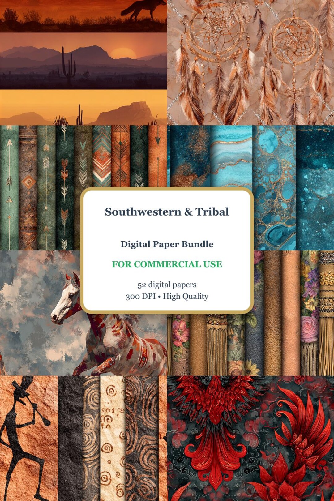 Southern Style Paper Southwestern Tribal Digital Paper | Desert Geometric Backgrounds | Boho ...