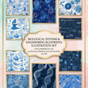 Modern Medical Digital Paper Blue Silver Healthcare Pattern Scrapbook Pages Futuristic Hospital Themed Tech Journal Paper Commercial Use