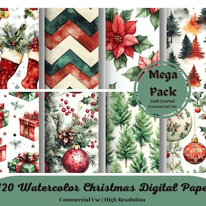 120 Aquarell Weihnachten Digitales Papier, nahtlos druckbare Texturen druckbares Scrapbook Papier