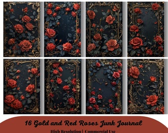 Black Roses Junk Journal Pages Gothic Collage Sheets Scrapbooking Cards ...