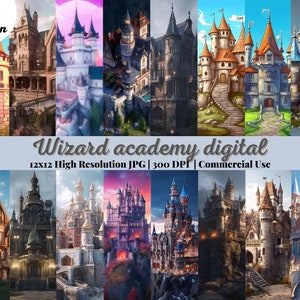 87 Papel digital de la academia de magos, fondo de la escuela de magia, álbum de recortes del mundo de los magos, diario del castillo antiguo, arte digital de IA, tienda de magia del tren de vapor
