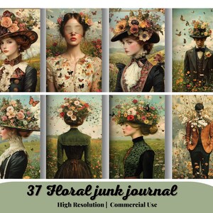 37 portraits de fleurs de printemps, pages de journal floral indésirable, éphémères numériques pour le scrapbooking et la fabrication de cartes, cartes de printemps surréalistes