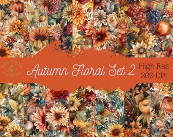 Autumn Floral Set 2  Digital Paper SEAMLESS  20 Designs  Commercial Use  Autumn Floral Sublimation