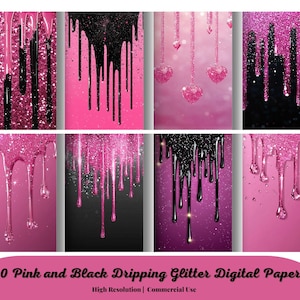 May include: 40 digital papers featuring pink and black glitter dripping down a background.  High resolution and commercial use.
