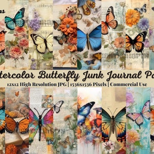 20 Watercolor Butterfly Junk Journal Pages, Vintage Butterfly Junk Journal Kit, Junk Journal Paper, Digital Collage Sheet, Instant Download