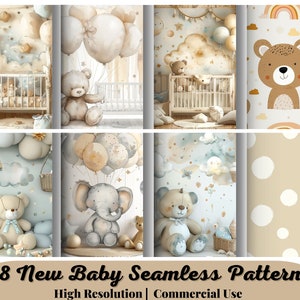28 nouveaux modèles sans couture pour bébé, téléchargement numérique, papier de scrapbooking, arrière-plans aquarelle, baby shower