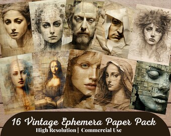 16 Vintage Ephemera Paper Pack, Vintage Paper Pack, Ephemera Papers, Digital Paper, Printable Paper Pack, Crafting Paper, Junk Journal