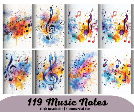 119 Watercolor music notes clipart, Digital Download, Digital Paper Craft, Musical Clipart, Card Making, Invitation Making, Junk Journal