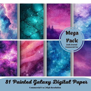 Carta digitale dipinta a forma di galassia, sfondi notturni stellati ad acquerello, carta per scrapbooking con cielo notturno e nebulosa stampabile, texture ad acquerello