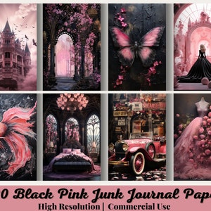 120 Big Bundle, Black Pink Junk Journal Paper, Digital Download, Watercolor, Mixed Media, Flowers, Princess, Swan, Music, Dark