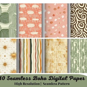 40 Seamless Boho Digital Paper Pack, Boho Print, Boho decor print, Boho digital download, Boho Scrapbook Paper, Commercial Use Digital Paper