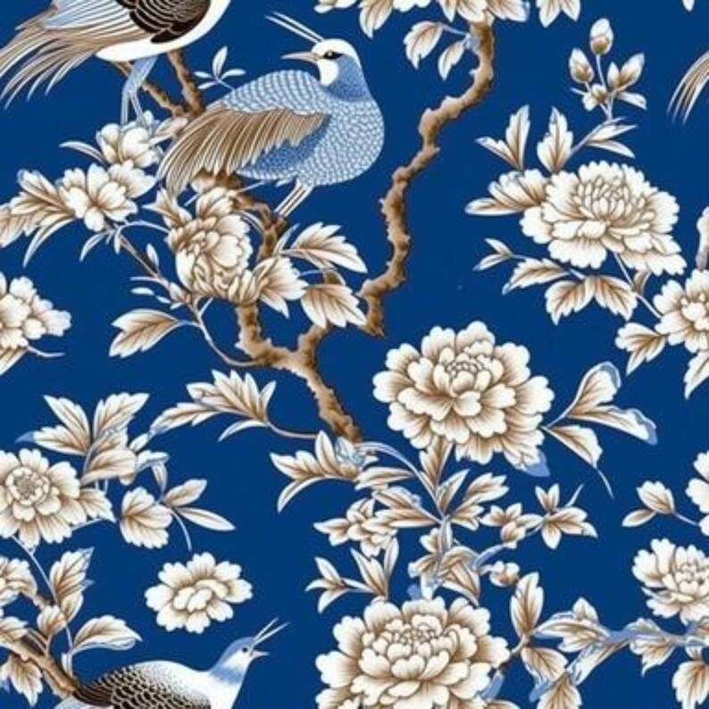 93 Chinoiserie Life Digital Paper Blue Chinese Wallpaper Ceramic