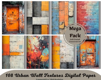 Stedelijke muurtexturen digitaal papier, graffiti bakstenen muur digitaal papier afdrukbaar plakboekpapier achtergronden