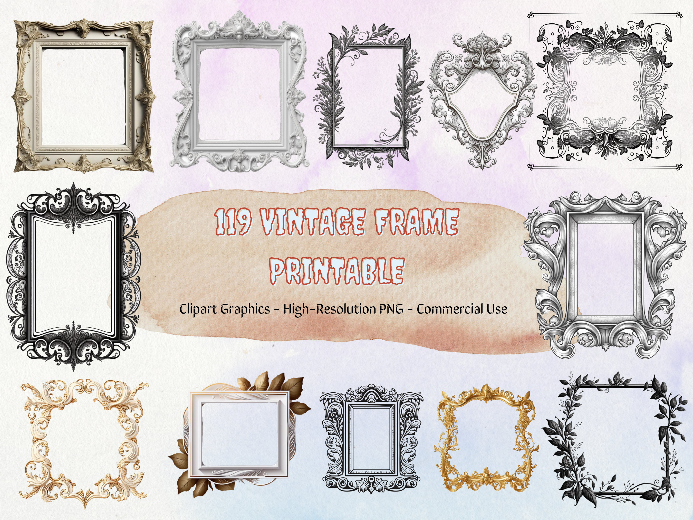 119 Vintage Frame Printable Digital Download Clip Art