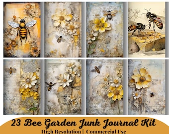 23 Junk Journal Watercolor Bee Garden, Printable Kit, Vintage, Bee, Journal Ephemera, Collage Sheets, Scrapbook Supplies, Digital Download