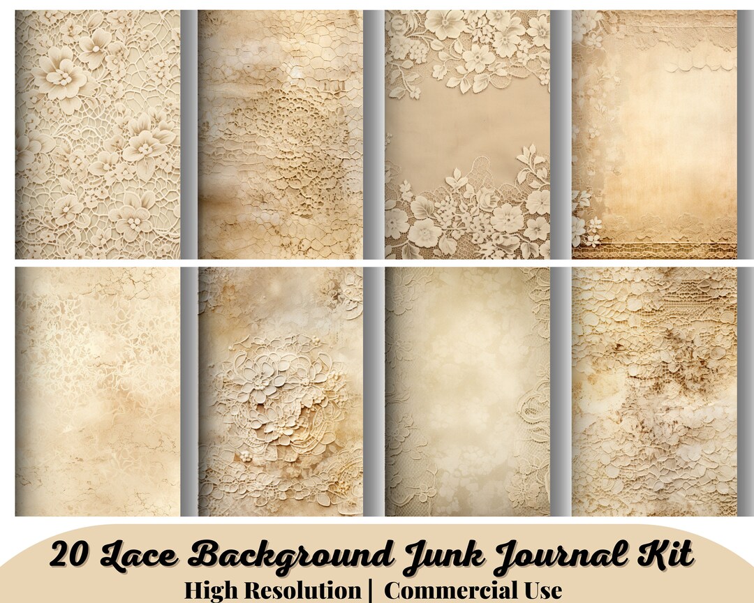 20 Lace Background Digital Junk Journal Kit, Vintage Lace Collage ...