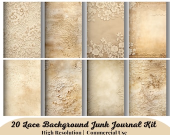 20 Lace Background Digital Junk Journal Kit, Vintage Lace Collage Printable, Digital Kit, Digital Junk Journal, Antique Paper