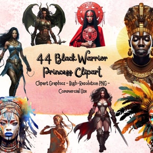 44 Acquerello Ragazze Nere Clipart Bundle Principessa Guerriera Nera Clip art Moda Ragazza PNG Planner Adesivo Adesivi Ragazza Afroamericana
