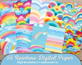 55 Rainbow Digital Paper, High Resolution, Rainbow Star Digital Paper, Rainbow Background Pattern Papers, Rainbow Scrapbooking Papers,