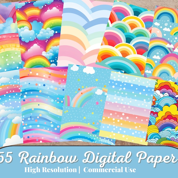 55 Rainbow Digital Paper, High Resolution, Rainbow Star Digital Paper, Rainbow Background Pattern Papers, Rainbow Scrapbooking Papers,