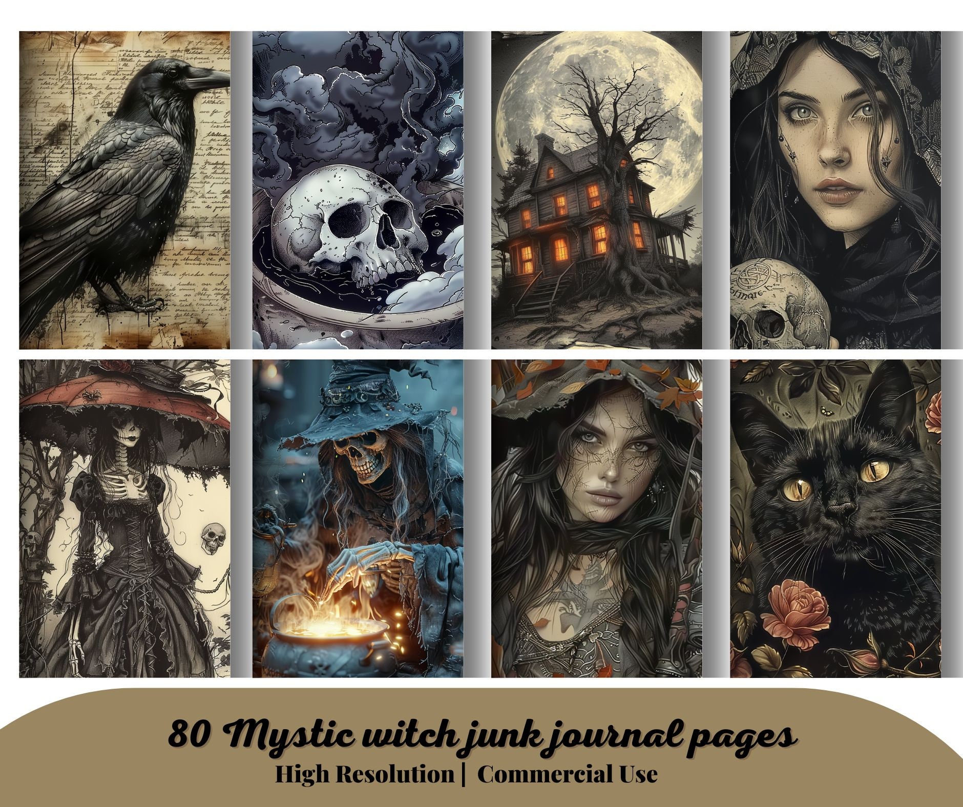 80 Mystic Witch Junk Journal Pages, Digital Scrapbook Paper Kit, Creepy ...