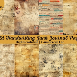 48 alte Handschrift Junk Journal Seiten, digitales Scrapbook Papier Kit, Vintage handgeschriebene druckbare, neutrale Ephemera Distressed Collage Sheet