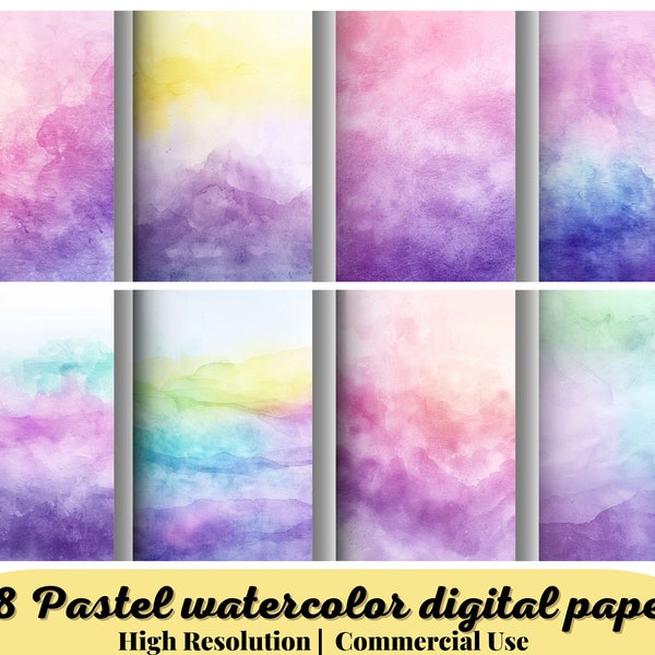 18 Pastel watercolor digital paper, pastel ombre wallpaper, pastel gradient, pastel rainbow paper, pink pastel background, pastel wedding