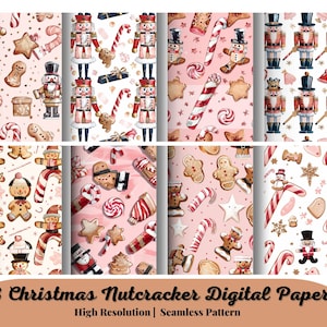 8 Padrão digital sem emenda de quebra-nozes de Natal rosa, papel digital, padrões de quebra-nozes de Natal, fundos de balé, pinheiro para impressão